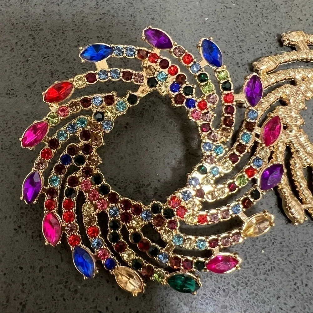 New Starburst Colorful Circular Rhinestone Statement Fashion Jewelry Earrings